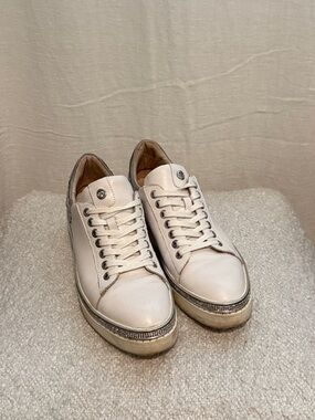 White Sneakers with Rhinestone Trim